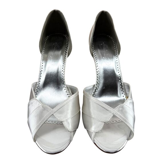 Michelangelo Shellie Satin Peep Toe Heels Size 9M Dyeable David's Bridal READ!!! - Picture 4 of 14